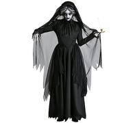 Disfraz Mujer Halloween Fantasma Novia Vampiro Zombi Bruja Esqueleto Demonio Muerte Traje Terror Mujer Elegante Negro Vestido Largo Fiesta Cosplay Aterrador Ropa Personaje Carnaval (Black, M)