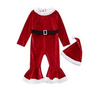 Disfraz Navidad Bebe Niña, Traje Papa Noel, Disfraces Mi Primera Navidad, Trajes Navideñas, Conjunto Mono, Cosplay con Pantalones Acampanado con Gorro, Terciopelo Roja Regalos para Niñas