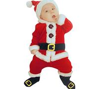 Disfraz Navidad Bebe, Traje Papa Noel Bebe Niños Niñas, Disfraces Mono Unisexo Recién Nacido, Mi Primera Navidad, Top + Pantalones + Calcetines de La Bota + Gorro Ropa Navideña Bebé Niñas Y Niños
