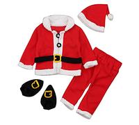 Disfraz Navidad Bebe Traje Papa Noel Disfraces Mono Unisexo Recién Nacido Top Y Pantalones Y Sombrero Y Calcetines 4 Piezas Trajes Cálidos Pantalones Ropa Roja Navideña Niñas Y Niños