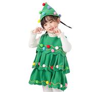 Disfraz Navidad NiñA NiñO Conjunto Completo De Traje ÁRbol De Navidad Para NiñAs Disfraz Bastones De Caramelo Trajes De Cosplay NavideñOs Con Sombrero De Copa Disfraces Traje De (1-Green, 8-9 Years)