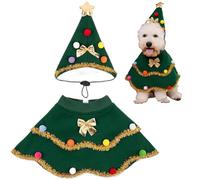 Disfraz navideño para Perro, Adorable Capa de árbol, Ropa navideña para Perros con Sombrero, Lazos Dorados y Pompones Coloridos, acogedores Disfraces para Mascotas para tu Amigo Peludo, Ropa para c