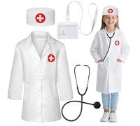 Disfraz Niño Medico,4 Juegos de Ropa Experimental Blanca Disfraz Enfermera para Niños Clip de Tarjeta de Trabajo Estetoscopio de Sombrero Juego de Rol Médico Adecuado para Niños y Niñas de 5 a 9 Años