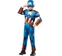 Rubie's Disfraz Capitán América Deluxe niños/niñas, jumpsuit con pecho acolchado y máscara de tela