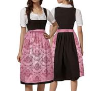 Disfraz Oktoberfest Para Mujer Midi Tradicional Tirolesa Con Encaje Vestido De Baviera Delantal Traje Manga Corta Adultos Carnaval, Fiesta