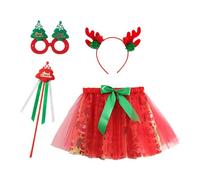 Disfraz Papa Noel Bebe, Disfraz de de baile de Navidad para niñas, falda de tul de animados, faldas de ballet, diadema, conjunto de 4 Uds. (Watermelon Red, 6-8 Years)