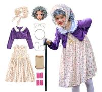 Disfraz para niña de 100 días escolares con vestido + falda + bufanda + par de gafas + peluca + collar + red para el pelo + cadena de gafas + bastón con hebillas + pata de 10 piezas