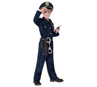 - Disfraz para niños - S-XL - Disfraz de carnaval | Disfraz de poli - Uniforme de poliéster de 7 piezas que incluye camisa, pantalones, sombrero, cinturón, juguete, esposas, silbato e identificación