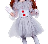 Disfraz Payaso Niña Halloween Vestido De Tul Disfraz Halloween Niña It con Clips Pelo Y Guante Disfraces de Bufón Malvado para Niñas Halloween Dress Up, Juego de Roles, Cosplay para 2-10 Años
