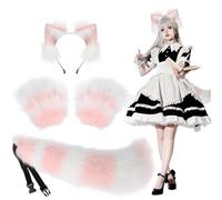 Disfraz peludo, el juego de vestuario de incluye la diadema elástica de las orejas de, guantes de pata esponjosos y cola teriana flexible para la fiesta de cosplay de anime de Halloween