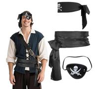 Disfraz Pirata Mujer Hombre,3 Paquetes de Accesorios Pirata con Parche Negro Bandana Ojo y Sash Mujeres Hombres Vestido Fantástico Piratas para Halloween Cosplay Partido de Juego de Papel(Negro)