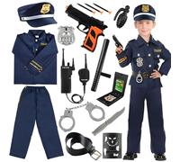 Disfraz Policia Niño, Disfraz de Policia Niño Disfraz Halloween Niño,con Police Costume Policía Placa Esposas Walkie Talkie Juguete Bastón,para Disfraces Niño Niños Halloween Carnaval Juego Rol