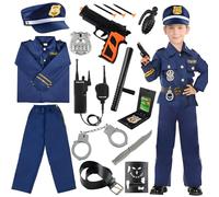 Disfraz Policia Niño, Disfraz de Policia Niño Disfraz Halloween Niño,con Police Costume Policía Placa Esposas Walkie Talkie Juguete Bastón,para Disfraces Niño Niños Halloween Carnaval Juego Rol