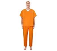 Disfraz Preso Hombre Mujer de Prisionero Naranja Disfraces Halloween para Adultos Conjunto de Ropa Recluso Camisa de Manga Corta Y Pantalones, Disfraces Carcelero Criminal Costume Carnaval Cosplay