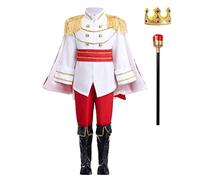 Disfraz Prince Encantador Gar on Cuento Niño Royal Cenicienta V Príncipe con corona Rey + Cetro Abrigo Cosplay Halloween Carnaval Cumpleaños Traje Blanco 11-12 años