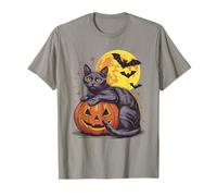 Disfraz Retro de Calabaza de Gato Negro para Halloween - Espeluznante Disfraz de murciélagos de Luna Camiseta