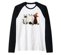 Disfraz Retro de Gato Bruja Fantasma de Momia, Lindo Amante de los Gatos espeluznantes Camiseta Manga Raglan