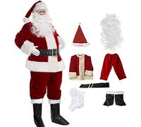 Disfraz Santa Claus Adulto, Traje De Santa Claus Adulto Papa, 7 Piezas De Traje Completo De Navidad, Traje De Papá Noel con Sombrero, Barba XXXL