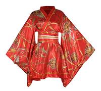 Disfraz sexy de kimono corto japonés, geisha yukata, vestido estampado floral, conjunto de cinturón Obi, disfraz de fiesta de Halloween, 17# Rojo, Talla única
