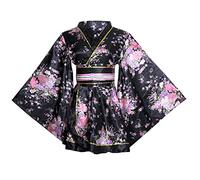 Disfraz sexy de kimono corto para mujer, vestido de geisha japonesa Yukata con cinturón Obi, 2# negro, Talla única