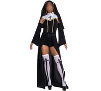 Disfraz sexy de monja para mujer, trajes de monja traviesa con accesorios, disfraz de madre superior para fiesta temática de juegos de rol (A-negro, M)