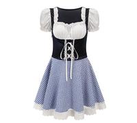 Disfraz sexy de sirvienta del Oktoberfest Múnich, falda a cuadros con mangas abullonadas y chaleco terciopelo, tallas S-XXXL for mujer(Blu,Small)