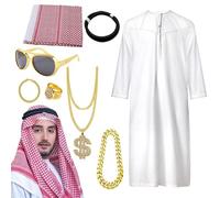 Disfraz Sheikh, disfraces árabes, traje de hombre de Oriente Medio con Túnica larga para la cabeza - Novedad Adultos Saudita Diadema para Jóvenes, Adolescentes, Mujeres