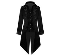Disfraz steampunk para hombre, chaqueta gótica para hombre, largo, moderno, negro, abrigo victoriano, falda retro medieval Tuxedo, elegante, chaleco de traje, ropa de Halloween, disfraz