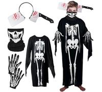 Disfraz unisex de Halloween para niños, disfraz unisex de zombi con guantes y tocado, disfraz espeluznante y flaco Hann para carnaval, Día de los Muertos, fiesta temática y truco o tratamiento (120 cm