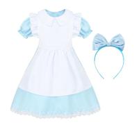 Disfraz Vestido de Alicia, 2-12 Años Disfraz Alice con Delantal Blanco y Aro de Pelo, Costume Alicia Niña, Azul Vestido de Princesa Niña para Cumpleaños Fiesta Halloween Navidad Carnaval