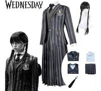 (Disfraz y peluca M) Disfraz de lujo de Miércoles Addams: Uniforme escolar vintage para mujer