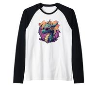 Disfruta de las vibraciones con este traje de dragón con gafas de sol Camiseta Manga Raglan