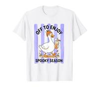 Disfrutar de la Temporada Espeluznante Rayas de Ganso tontas Camiseta gráfica económica, Hombre, Blanco, S