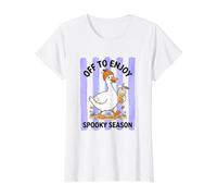 Disfrutar de la Temporada Espeluznante Rayas de Ganso tontas Camiseta gráfica económica, Mujer, Blanco, S