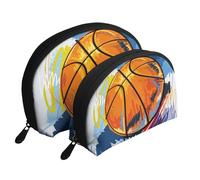 Disfrute del Bosquejo Colorido del Baloncesto Impreso, Bolsa de Maquillaje de Concha, Monedero pequeño para Mujer, Bolsa de artículos de tocador, Bolsa de cosméticos, 2 Piezas