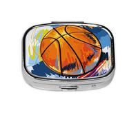 Disfrute del bosquejo colorido del baloncesto impreso, Pastillero cuadrado para bolsillo o monedero, pequeño contenedor de pastillas, organizador de pastillas de viaje