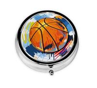 Disfrute del bosquejo colorido del baloncesto impreso, Pastillero, Pastillero redondo Pequeño contenedor de pastillas Organizador de pastillas de viaje