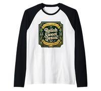 Disfrute del Dulce Sabor de la Iglesia y vea la Comida Cristiana Juego de Palabras Fe Camiseta Manga Raglan