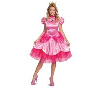 Disguise 10693F-15L Princess Peach - Disfraz oficial de Nintendo Super Mario Bros para adultos, vestido y corona, sólido, rosa, XL (18-20)