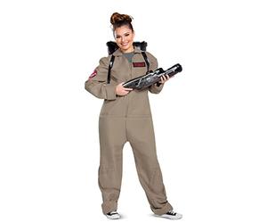Disguise Adult Deluxe, Official Ghostbusters Afterlife Movie Costume Jumpsuit with Inflatable Proton Pack, Multicolored, Medium (38-40)
