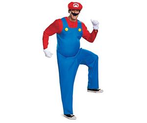 DISGUISE Disfraz oficial de Nintendo Deluxe Super Mario para adultos, incluye sombrero y guantes de Mario, disfraz de Halloween para adultos, disfraz de disfraz para hombre