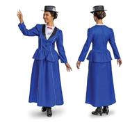 Disguise Disney Mary Poppins Costume for Adults, Official Disney License Dress Up for Adults, Ideal for Mary Poppins fans, Includes Long Blue Coat Design with Detailed Hat, in Size 8-10, 12-14