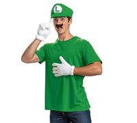 Disguise Kit de accesorios para adulto de Luigi de Nintendo, con licencia oficial de, incluye gorra, guantes y bigote, kit completo de disfraz de Super Mario para adultos, talla única