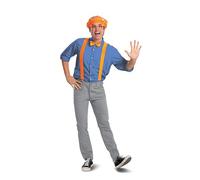 Disguise Kit para hombre adulto, traje oficial de Blippi con sombrero, gafas y pajarita, talla única, Anaranjado, azul, blanco, talla única