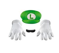 JADEO Disguise Set/Kit de Accesorios Luigi Oficiales, Super Mario Bros - Guantes, Bigote y Gorro, Disfraces y Accesorios para Fiestas