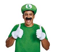 Disguise Set/Kit de Accesorios Luigi Oficiales, Super Mario Bros - Guantes, Bigote y Gorro, Disfraces y Accesorios para Fiestas
