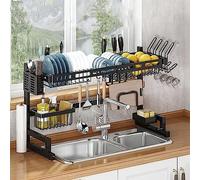 Dish Drying Rack,2 Tier Dish Drainer Rack,Adjustable Large Dish Drainer,Large Capacity For Kitchen Countertop Saving Space,Freely Retractable 64.5-90Cm, LJJY-KK