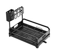 Dish Drying Rack, Cups Holder Cutlery Holder Dish Rack with Drain Board for Kitchen Counter Dish Drainer Tray(Black)