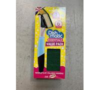 Dishmatic - Esponja de lavar los platos, con mango dispensador de jabón, 1 mango rellenable negro y 6 recambios de esponja verdes