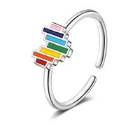 Dishowme ArcoírisAnillo de corazón Vendimia Banda colorida del anillo del dedo de la articulación del nudillo Joyería ajustable para mujeres niñas